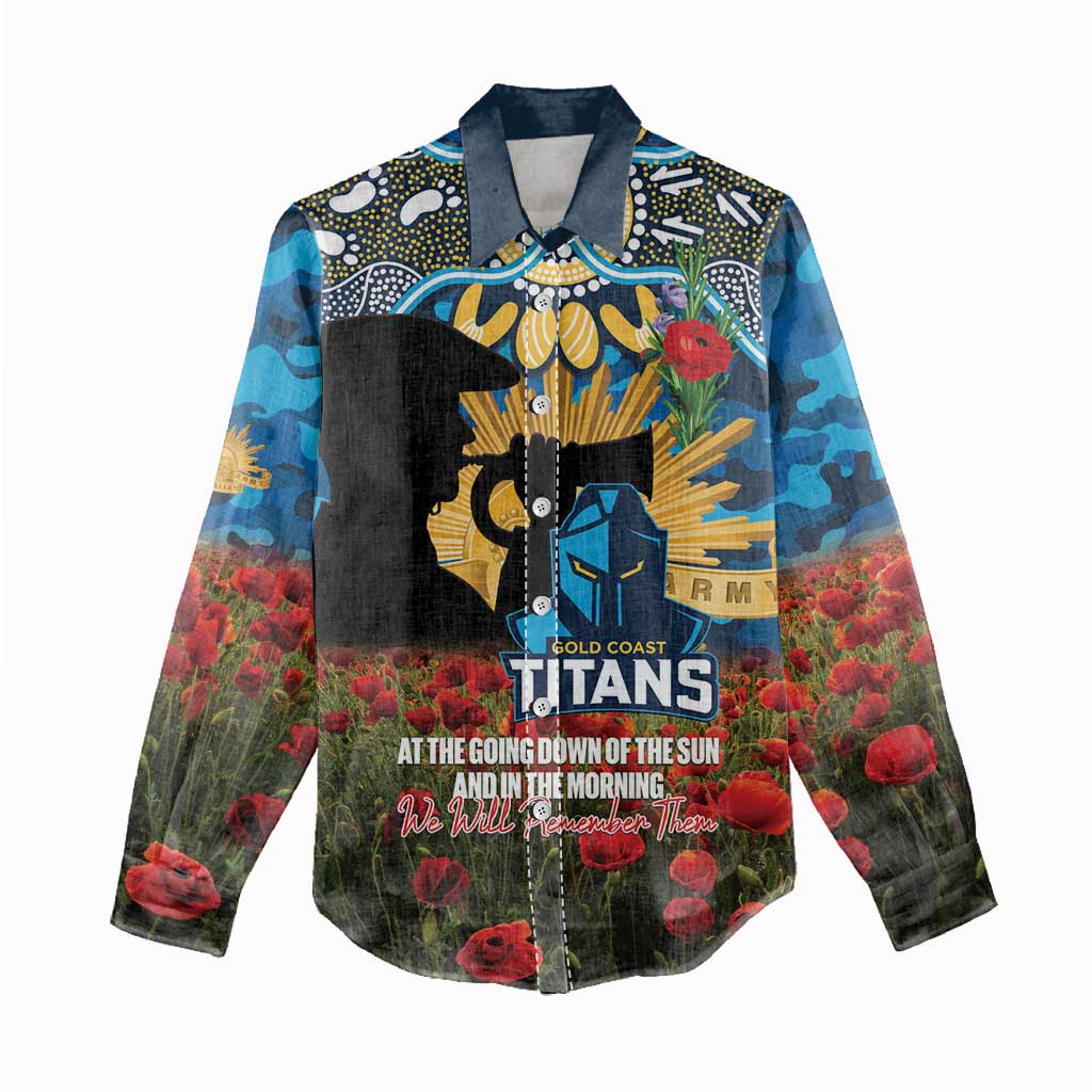 Personalised Titans Rugby ANZAC Day Women Casual Shirt Last Post Poppy We Will Remember Them