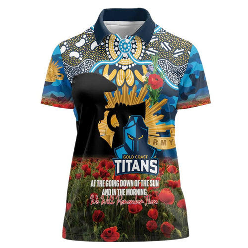 Personalised Titans Rugby ANZAC Day Women Polo Shirt Last Post Poppy We Will Remember Them