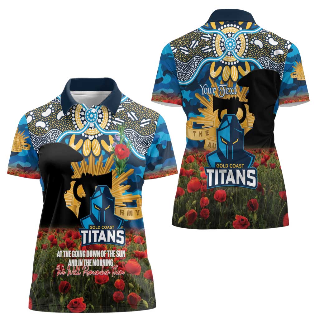 Personalised Titans Rugby ANZAC Day Women Polo Shirt Last Post Poppy We Will Remember Them
