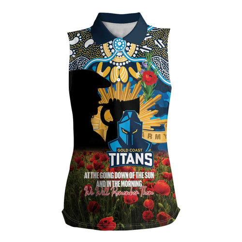 Personalised Titans Rugby ANZAC Day Women Sleeveless Polo Shirt Last Post Poppy We Will Remember Them