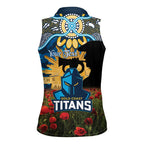 Personalised Titans Rugby ANZAC Day Women Sleeveless Polo Shirt Last Post Poppy We Will Remember Them