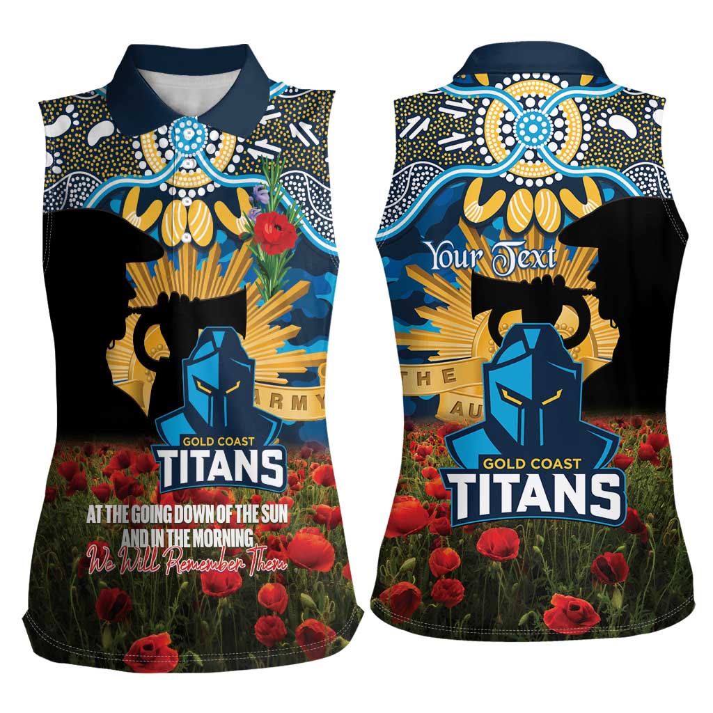 Personalised Titans Rugby ANZAC Day Women Sleeveless Polo Shirt Last Post Poppy We Will Remember Them