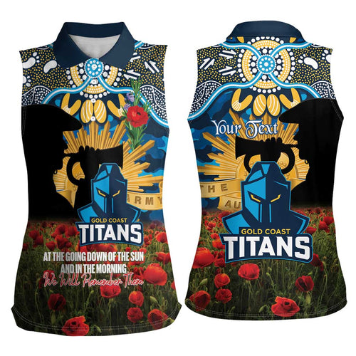 Personalised Titans Rugby ANZAC Day Women Sleeveless Polo Shirt Last Post Poppy We Will Remember Them