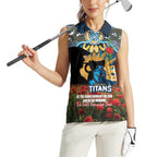 Personalised Titans Rugby ANZAC Day Women Sleeveless Polo Shirt Last Post Poppy We Will Remember Them