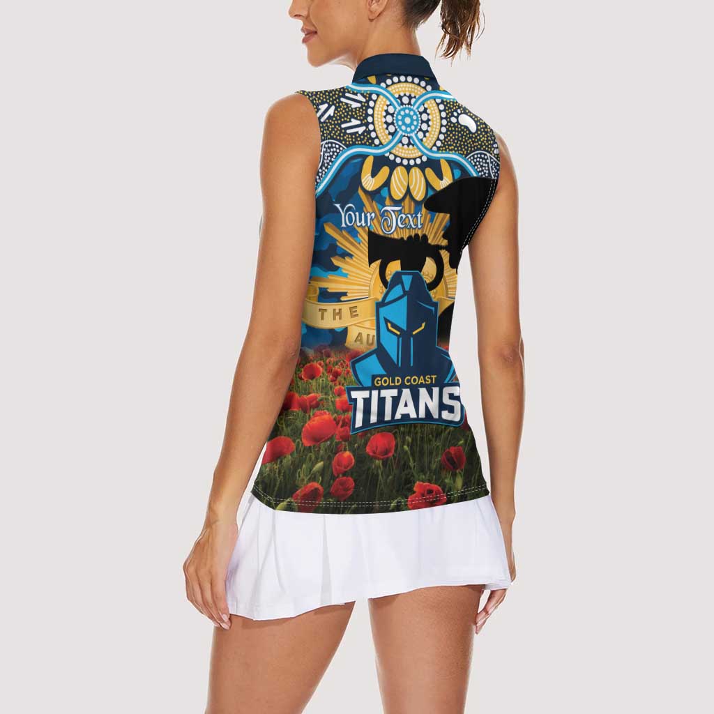Personalised Titans Rugby ANZAC Day Women Sleeveless Polo Shirt Last Post Poppy We Will Remember Them