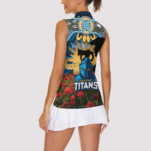 Personalised Titans Rugby ANZAC Day Women Sleeveless Polo Shirt Last Post Poppy We Will Remember Them