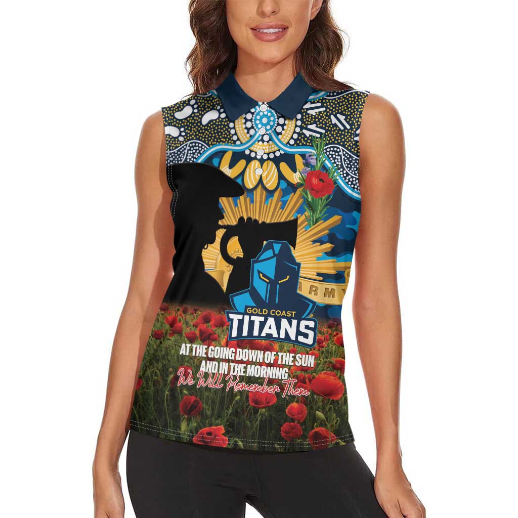 Personalised Titans Rugby ANZAC Day Women Sleeveless Polo Shirt Last Post Poppy We Will Remember Them