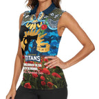 Personalised Titans Rugby ANZAC Day Women Sleeveless Polo Shirt Last Post Poppy We Will Remember Them