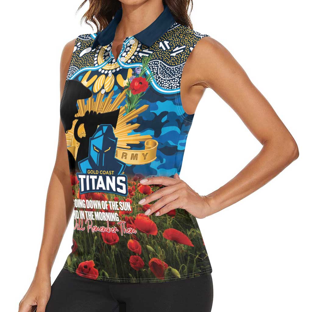 Personalised Titans Rugby ANZAC Day Women Sleeveless Polo Shirt Last Post Poppy We Will Remember Them