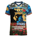 Personalised Titans Rugby ANZAC Day Women V-Neck T-Shirt Last Post Poppy We Will Remember Them