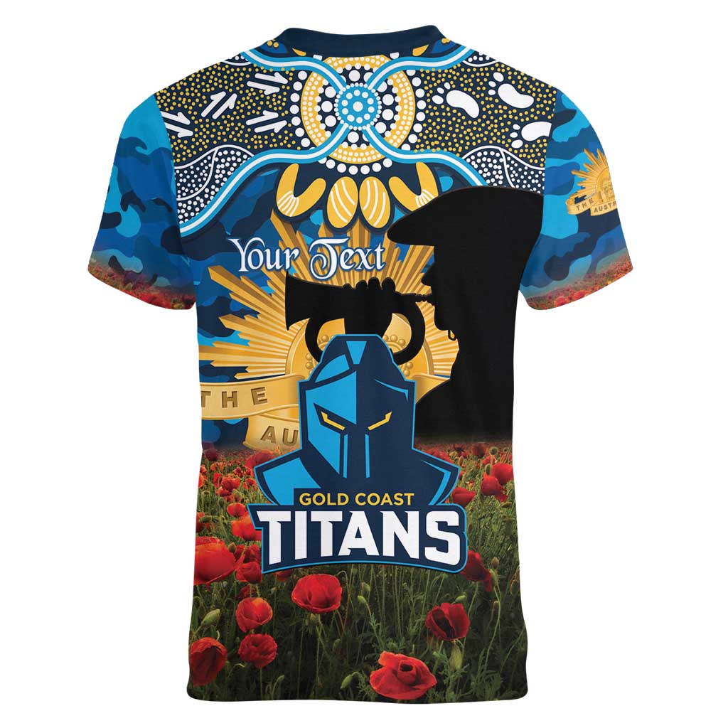 Personalised Titans Rugby ANZAC Day Women V-Neck T-Shirt Last Post Poppy We Will Remember Them