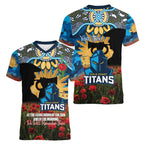 Personalised Titans Rugby ANZAC Day Women V-Neck T-Shirt Last Post Poppy We Will Remember Them