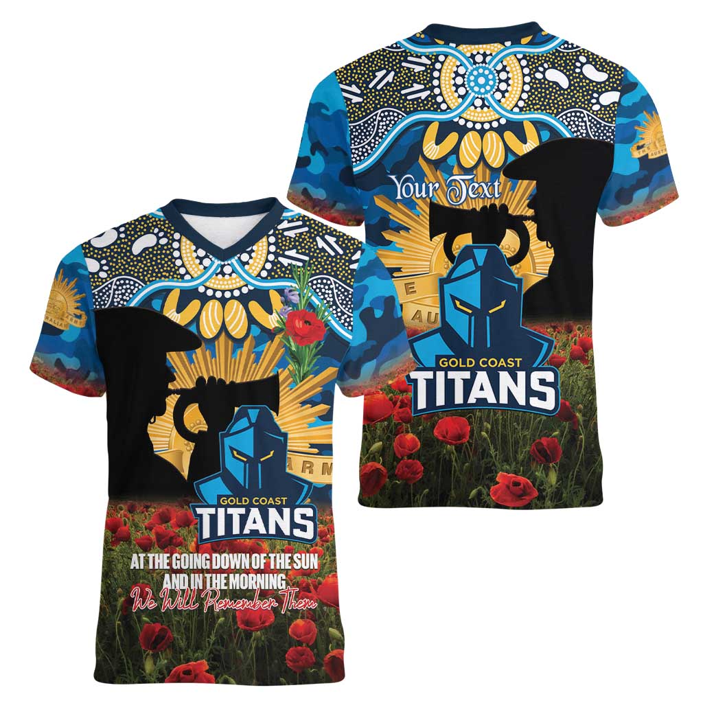 Personalised Titans Rugby ANZAC Day Women V-Neck T-Shirt Last Post Poppy We Will Remember Them
