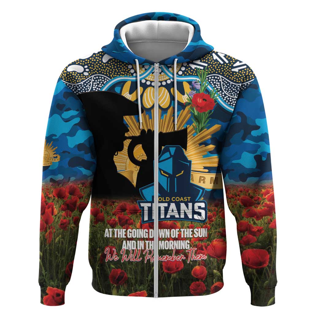Personalised Titans Rugby ANZAC Day Zip Hoodie Last Post Poppy We Will Remember Them