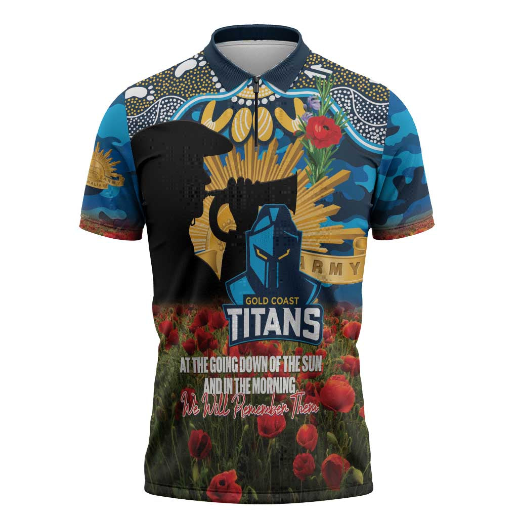 Personalised Titans Rugby ANZAC Day Zipper Polo Shirt Last Post Poppy We Will Remember Them