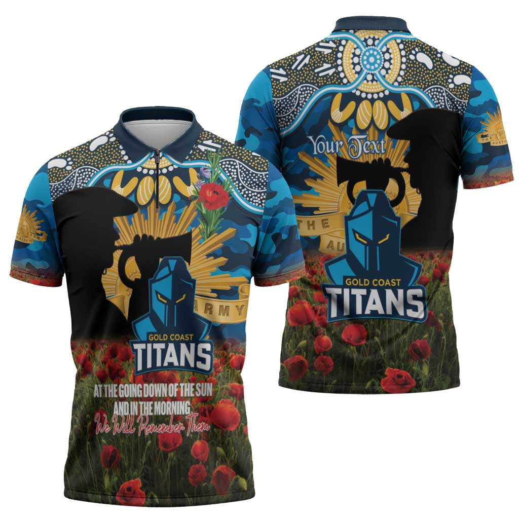 Personalised Titans Rugby ANZAC Day Zipper Polo Shirt Last Post Poppy We Will Remember Them