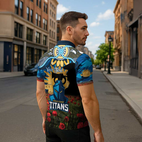 Personalised Titans Rugby ANZAC Day Zipper Polo Shirt Last Post Poppy We Will Remember Them