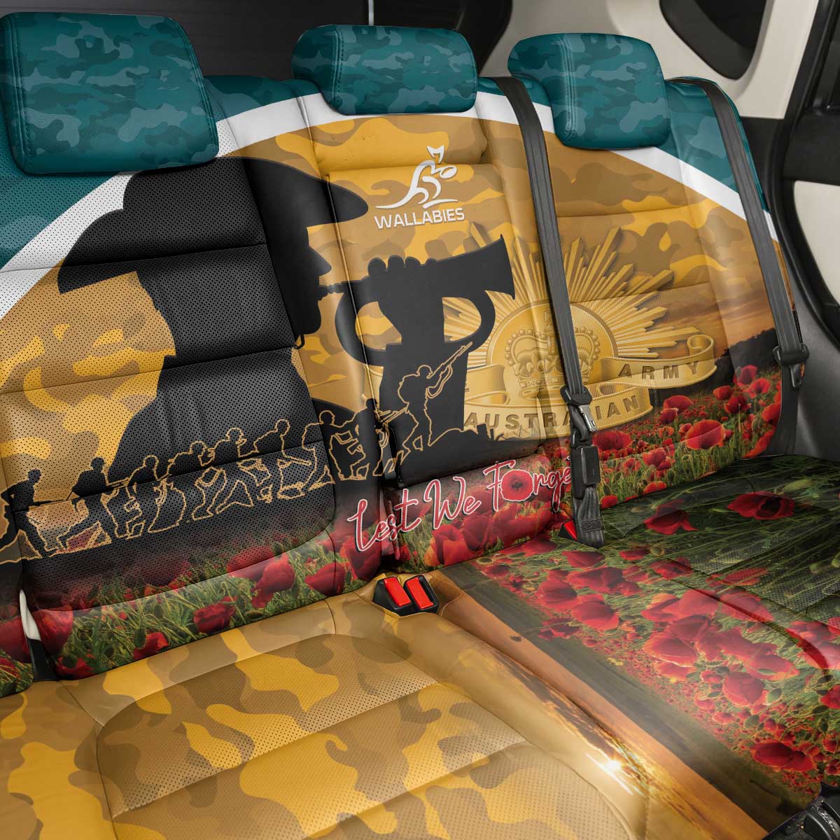 Wallabies ANZAC Day Back Car Seat Cover Last Post Poppy Lest We Forget