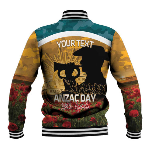 Personalised Wallabies ANZAC Day Baseball Jacket Last Post Poppy Lest We Forget