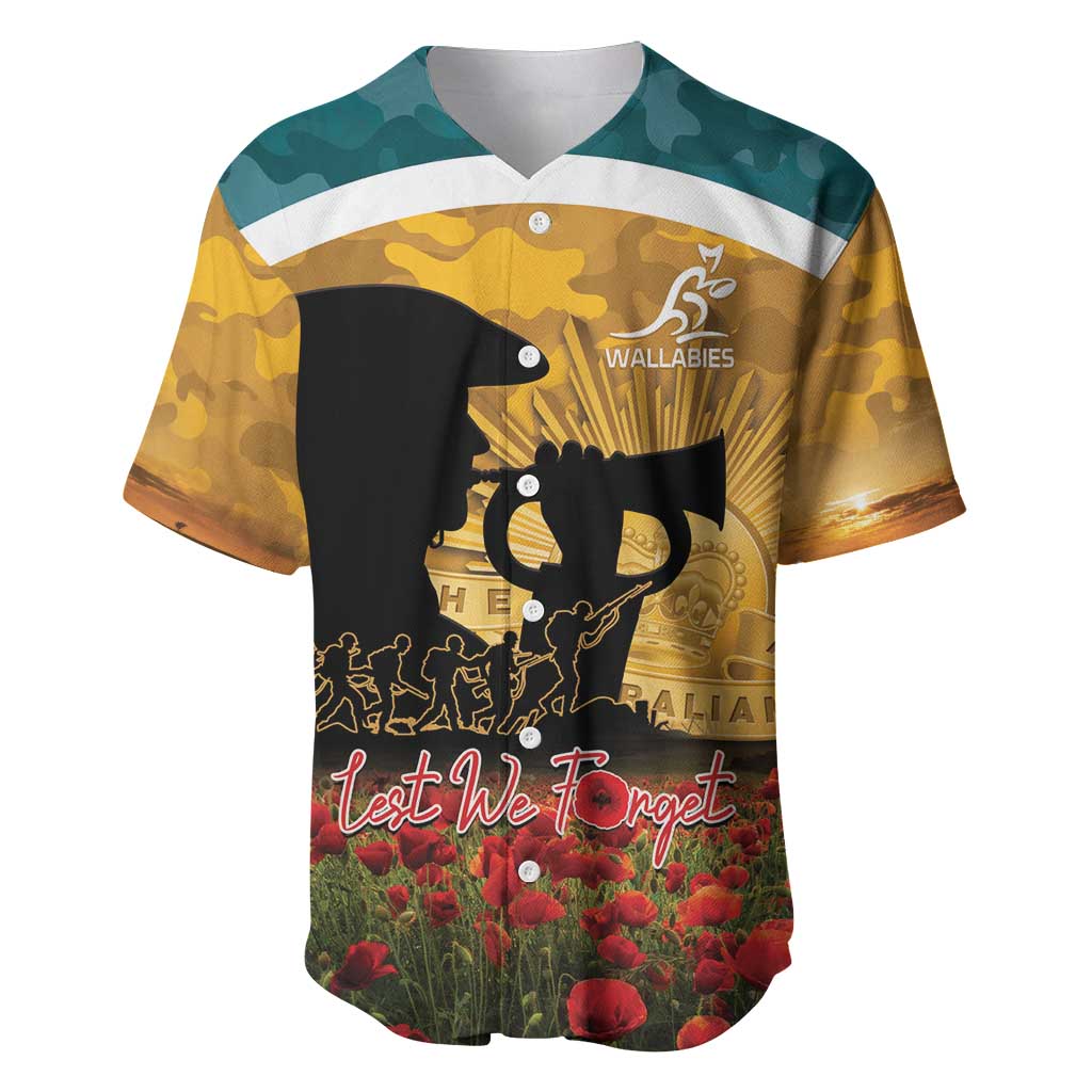 Personalised Wallabies ANZAC Day Baseball Jersey Last Post Poppy Lest We Forget