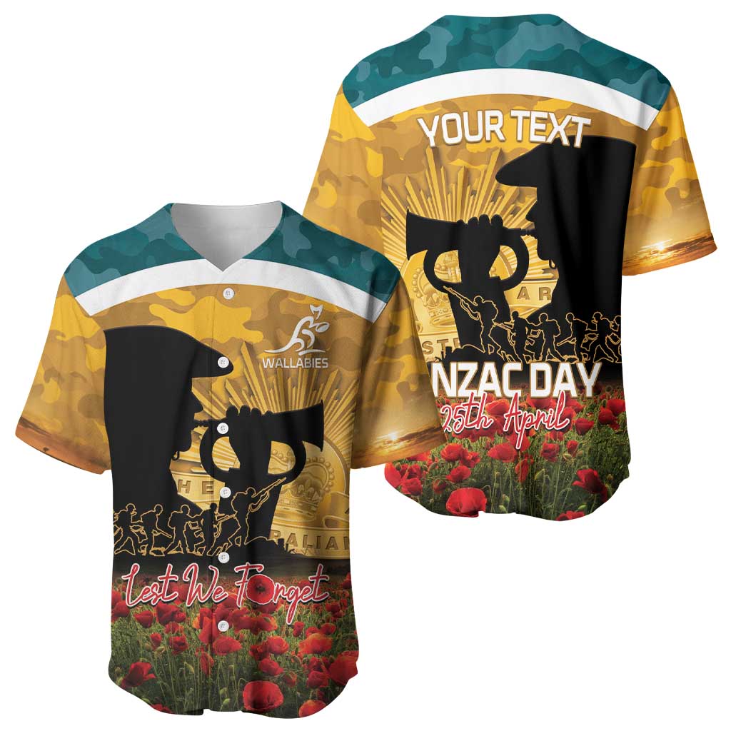 Personalised Wallabies ANZAC Day Baseball Jersey Last Post Poppy Lest We Forget