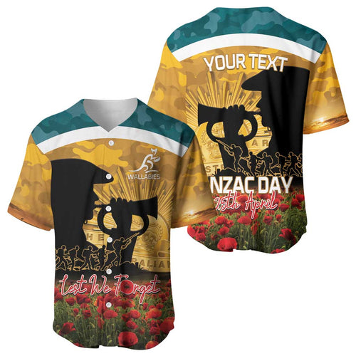 Personalised Wallabies ANZAC Day Baseball Jersey Last Post Poppy Lest We Forget