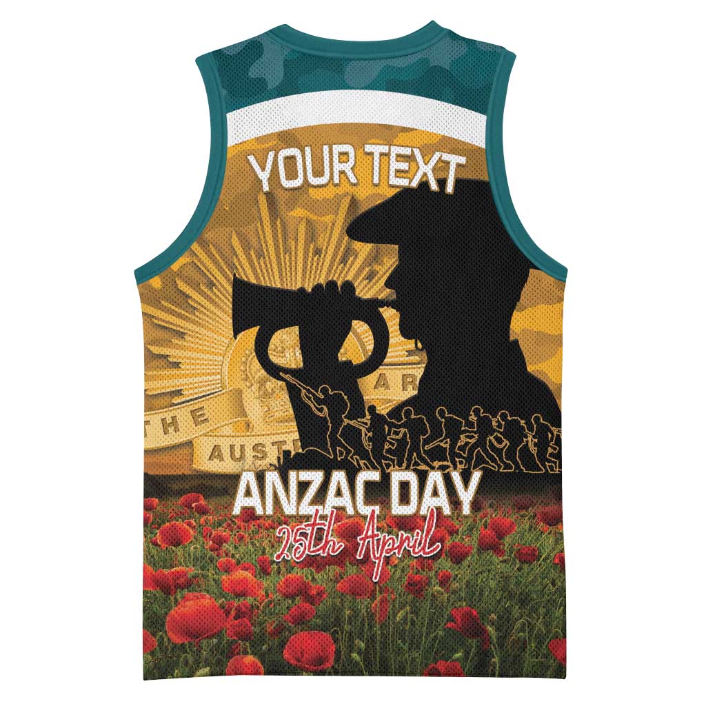 Personalised Wallabies ANZAC Day Basketball Jersey Last Post Poppy Lest We Forget