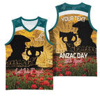 Personalised Wallabies ANZAC Day Basketball Jersey Last Post Poppy Lest We Forget