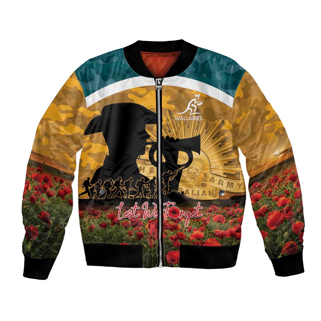 Personalised Wallabies ANZAC Day Bomber Jacket Last Post Poppy Lest We Forget