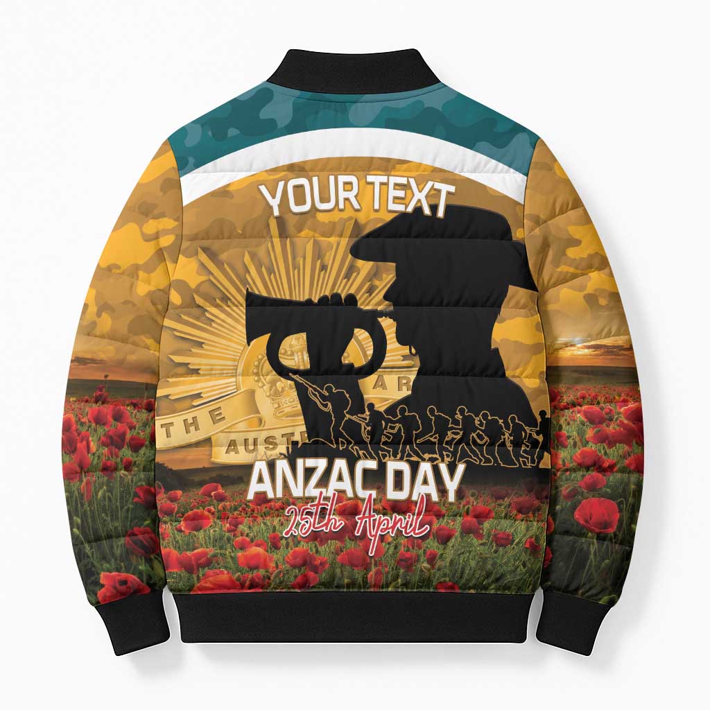 Personalised Wallabies ANZAC Day Bomber Puffer Jacket Last Post Poppy Lest We Forget