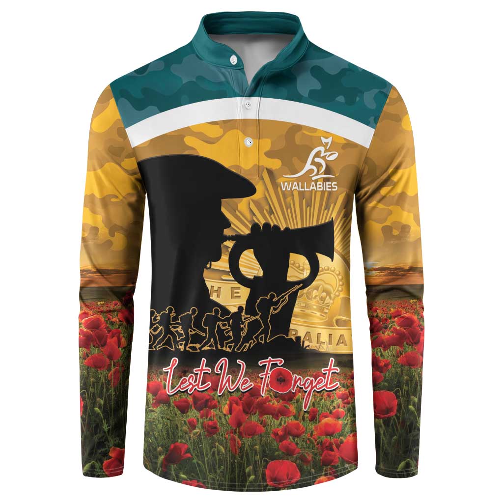 Personalised Wallabies ANZAC Day Button Sweatshirt Last Post Poppy Lest We Forget