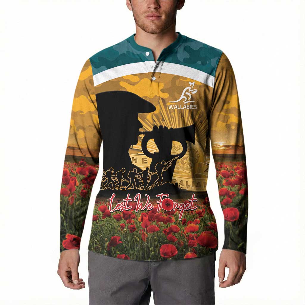 Personalised Wallabies ANZAC Day Button Sweatshirt Last Post Poppy Lest We Forget