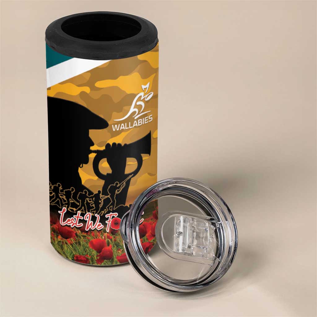 Personalised Wallabies ANZAC Day 4 in 1 Can Cooler Tumbler Last Post Poppy Lest We Forget