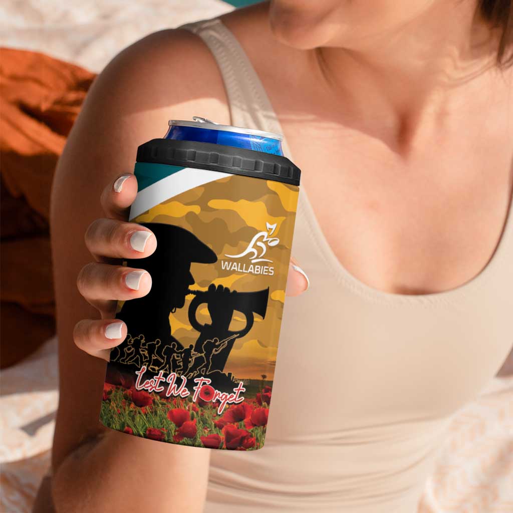 Personalised Wallabies ANZAC Day 4 in 1 Can Cooler Tumbler Last Post Poppy Lest We Forget