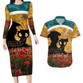 Personalised Wallabies ANZAC Day Couples Matching Long Sleeve Bodycon Dress and Hawaiian Shirt Last Post Poppy Lest We Forget