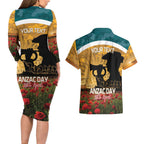 Personalised Wallabies ANZAC Day Couples Matching Long Sleeve Bodycon Dress and Hawaiian Shirt Last Post Poppy Lest We Forget