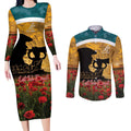 Personalised Wallabies ANZAC Day Couples Matching Long Sleeve Bodycon Dress and Long Sleeve Button Shirt Last Post Poppy Lest We Forget
