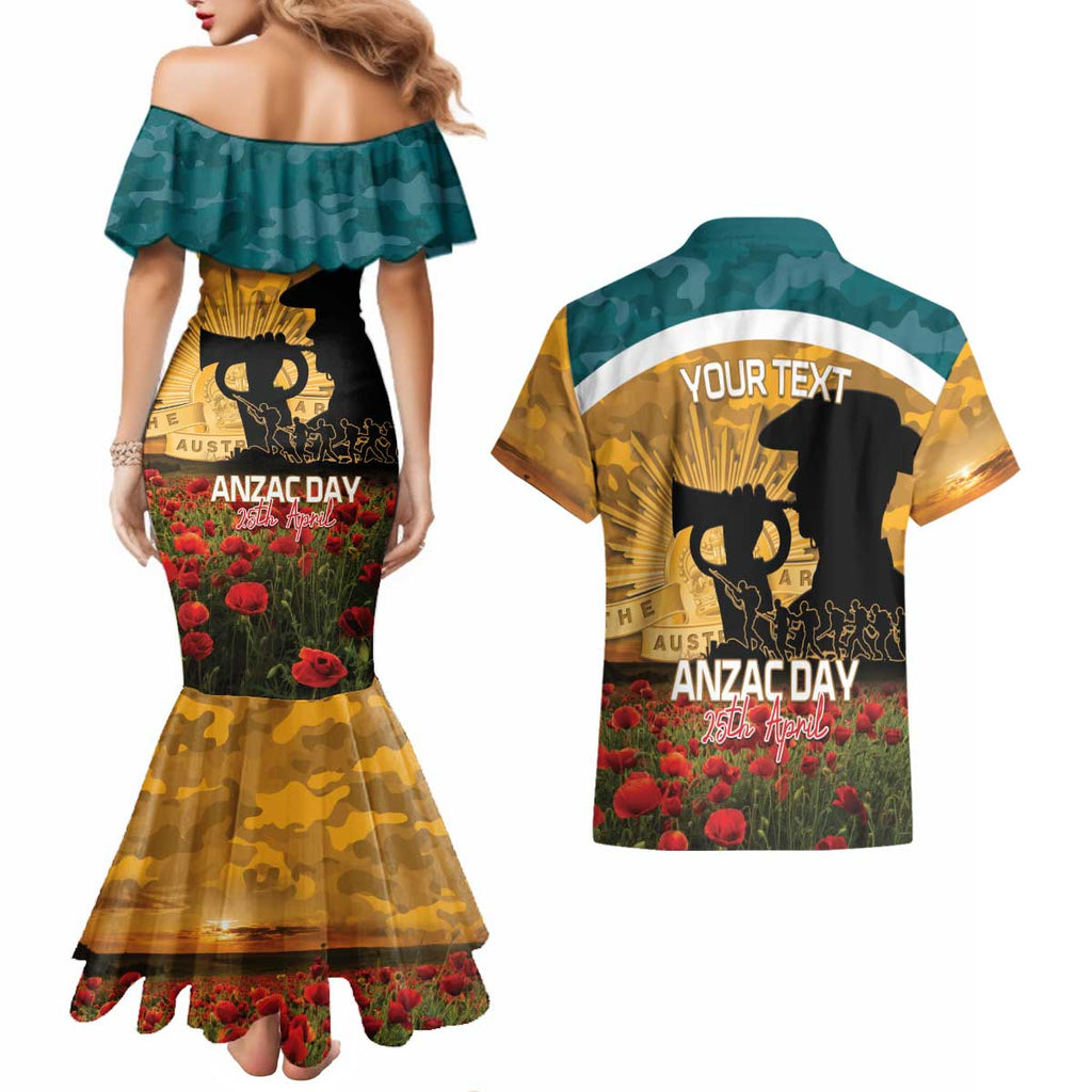 Personalised Wallabies ANZAC Day Couples Matching Mermaid Dress and Hawaiian Shirt Last Post Poppy Lest We Forget