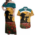 Personalised Wallabies ANZAC Day Couples Matching Off Shoulder Maxi Dress and Hawaiian Shirt Last Post Poppy Lest We Forget