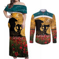 Personalised Wallabies ANZAC Day Couples Matching Off Shoulder Maxi Dress and Long Sleeve Button Shirt Last Post Poppy Lest We Forget