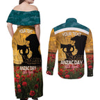 Personalised Wallabies ANZAC Day Couples Matching Off Shoulder Maxi Dress and Long Sleeve Button Shirt Last Post Poppy Lest We Forget