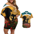Personalised Wallabies ANZAC Day Couples Matching Off Shoulder Short Dress and Hawaiian Shirt Last Post Poppy Lest We Forget