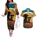 Personalised Wallabies ANZAC Day Couples Matching Off The Shoulder Long Sleeve Dress and Hawaiian Shirt Last Post Poppy Lest We Forget