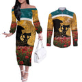 Personalised Wallabies ANZAC Day Couples Matching Off The Shoulder Long Sleeve Dress and Long Sleeve Button Shirt Last Post Poppy Lest We Forget