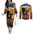 Personalised Wallabies ANZAC Day Couples Matching Off The Shoulder Long Sleeve Dress and Long Sleeve Button Shirt Last Post Poppy Lest We Forget