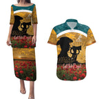 Personalised Wallabies ANZAC Day Couples Matching Puletasi and Hawaiian Shirt Last Post Poppy Lest We Forget