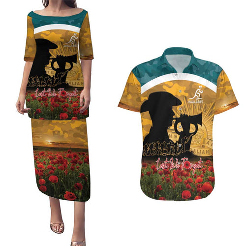 Personalised Wallabies ANZAC Day Couples Matching Puletasi and Hawaiian Shirt Last Post Poppy Lest We Forget