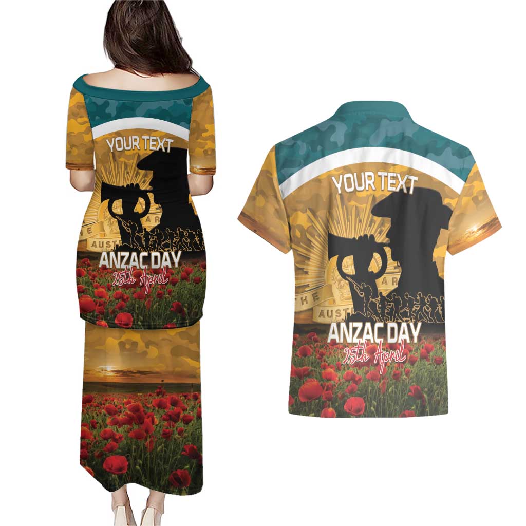 Personalised Wallabies ANZAC Day Couples Matching Puletasi and Hawaiian Shirt Last Post Poppy Lest We Forget