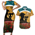 Personalised Wallabies ANZAC Day Couples Matching Short Sleeve Bodycon Dress and Hawaiian Shirt Last Post Poppy Lest We Forget