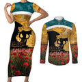 Personalised Wallabies ANZAC Day Couples Matching Short Sleeve Bodycon Dress and Long Sleeve Button Shirt Last Post Poppy Lest We Forget